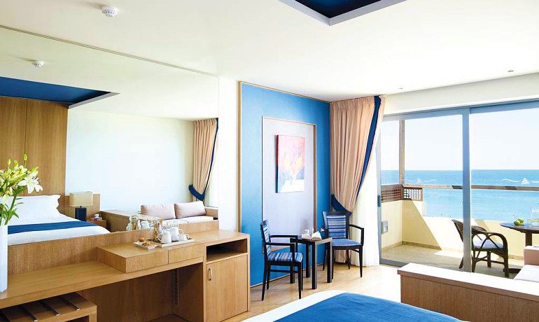 Atlantica Kalliston Resort & Spa deluxe room with sea view