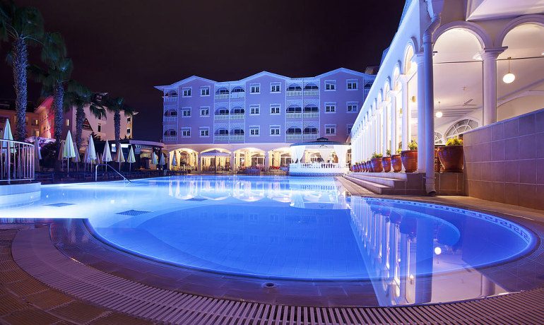 Pasha's Princess Hotel pool on evening